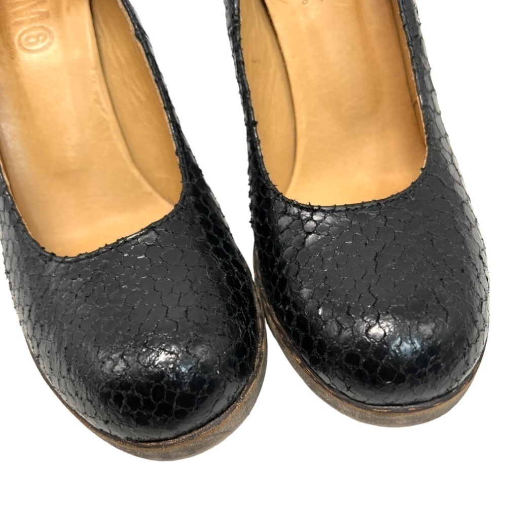 Maison Martin Margiela MM6 Black Snakeskin Leather Round Toe Block Heels 38.5 - Picture 4 of 12